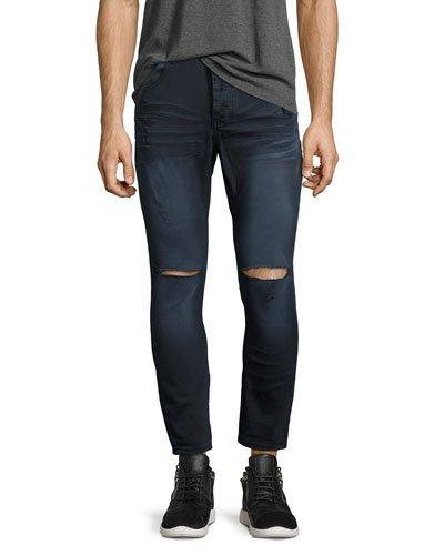 Mr. Blues Whiskered Knee-cut Jeans, Dark Blue