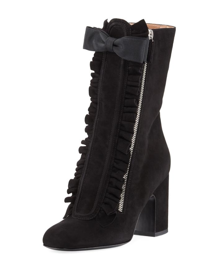 Patty Ruffled Suede Block-heel Boot