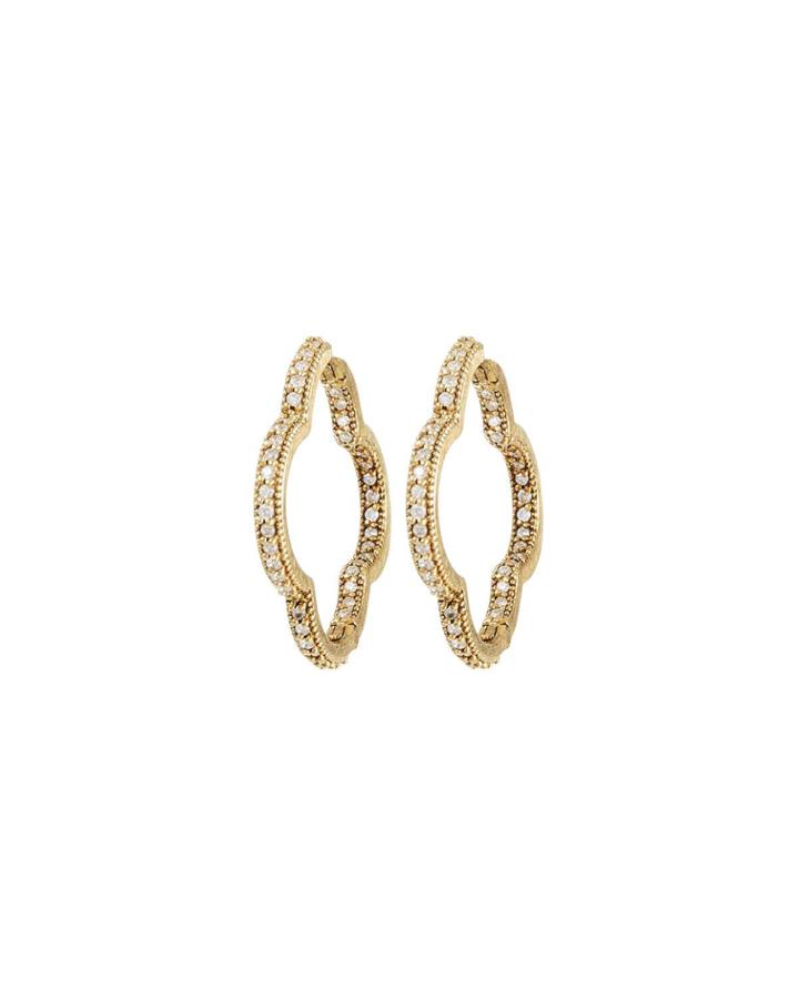 18k Large Diamond Clover Hoop Earrings