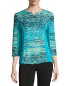 Print-paneled 3/4-sleeve Jacket,