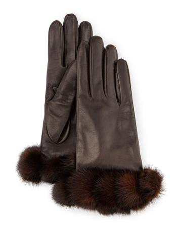 Napa Leather Gloves W/mink Fur Trim
