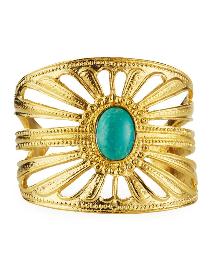 Turquoise Gold Textured Cuff