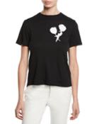 Tulip-embroidered Tieback Crewneck Short-sleeve Cotton Tee