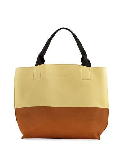 Bicolor Matte Leather Handbag, Cream