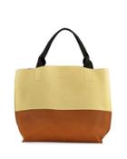 Bicolor Matte Leather Handbag, Cream