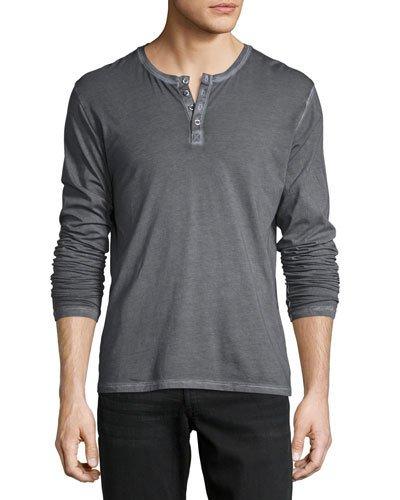 Long-sleeve Jersey Henley Tee, Gray
