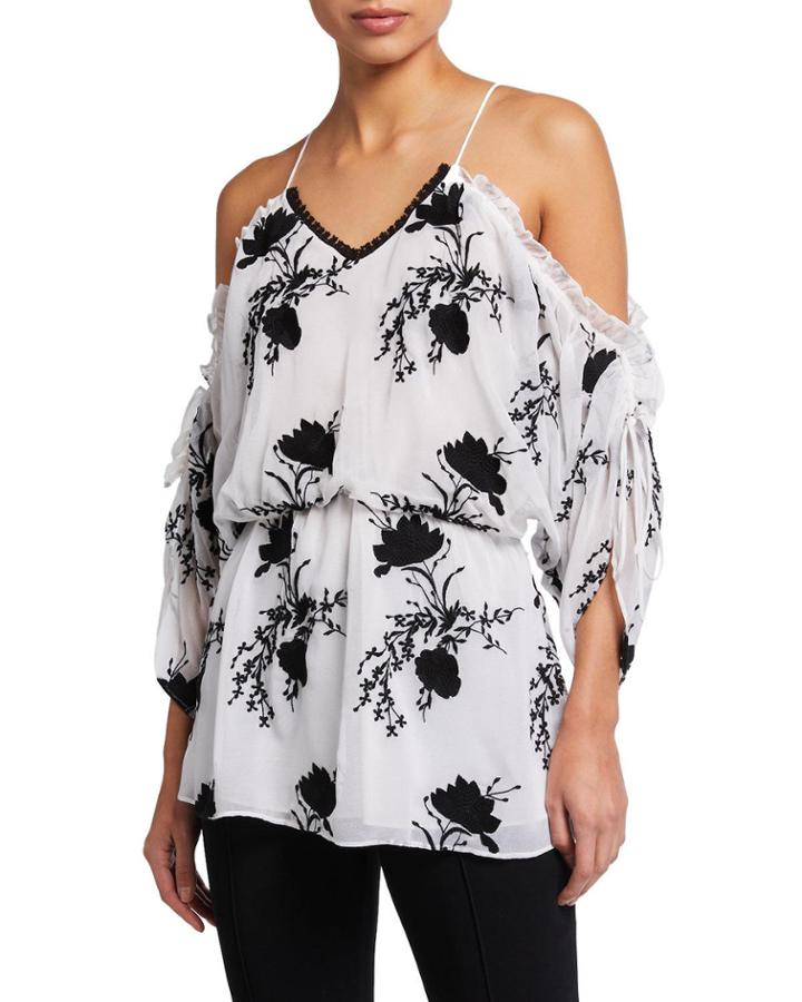 Holden Embroidered Cold-shoulder Top
