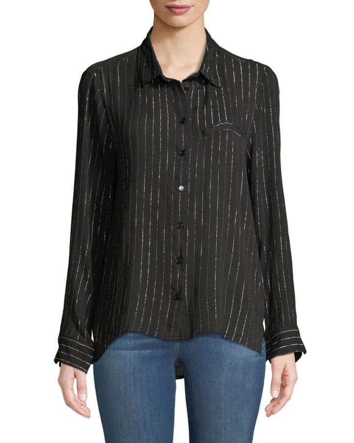 Pepi Metallic Striped Button-down Blouse