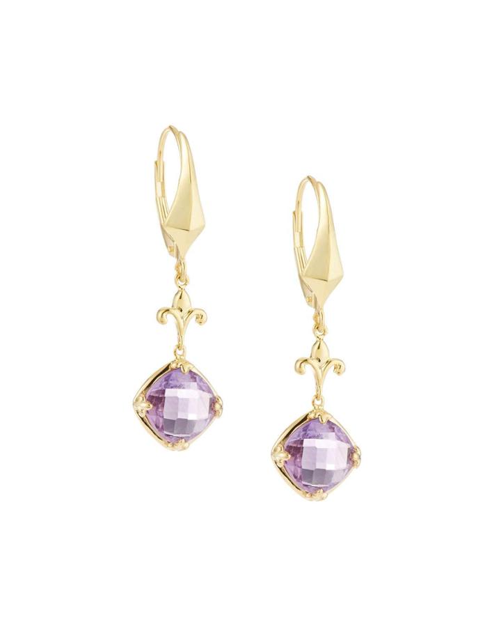 Amethyst Fleur Drop Earrings, Golden
