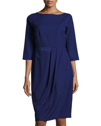 Delfino Ruched 3/4-sleeve Dress, Dusk