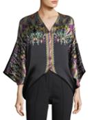 V-neck Long-sleeve Floral Paisley-print