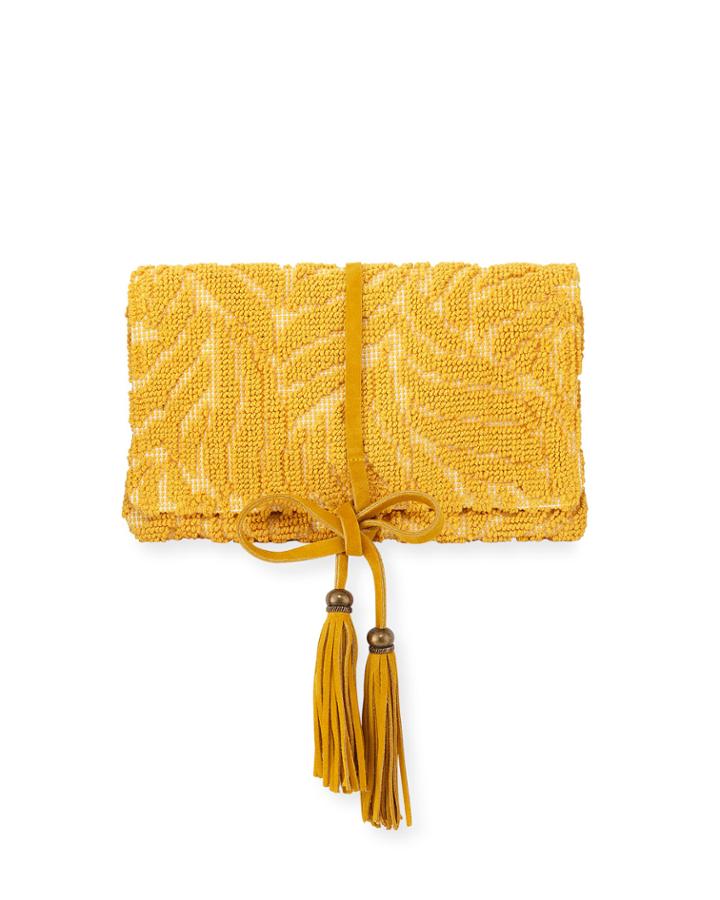 Barbara Tassel Fabric Clutch Bag, Yellow