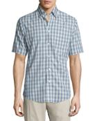 Classic-fit Non-iron Check Short-sleeve Sport Shirt, Blue/yellow