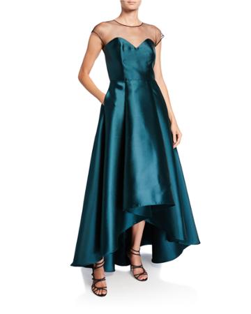 Kerri Cap-sleeve High-low Illusion Gown With Pockets