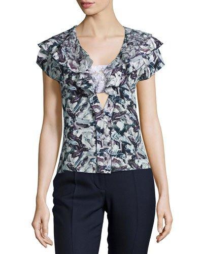 Layered Cap-sleeve Blouse, White/black