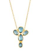 24k Blue Topaz 5-stone Pendant Necklace