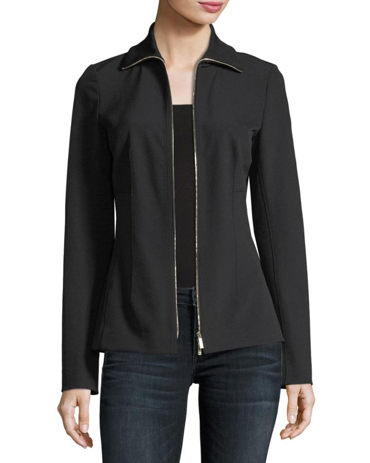 Turtleneck Zip-front Stretch-knit Jacket