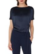 Cap-sleeve Silk Satin Tunic Blouse