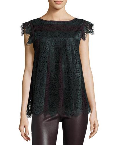 Two-tone Lace Cap-sleeve Top