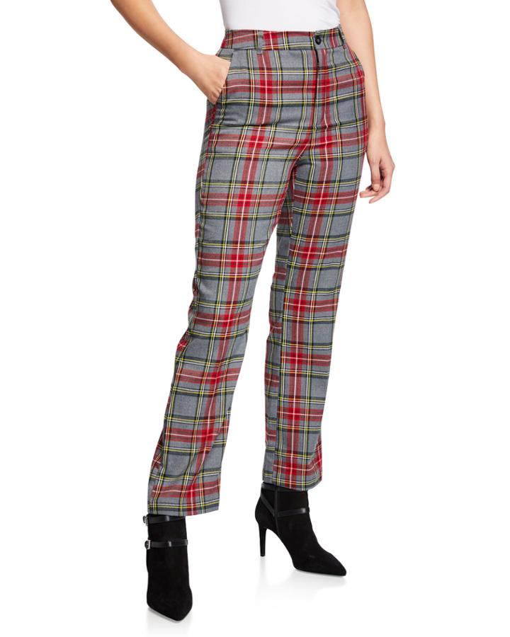 Straight-leg Plaid Pants