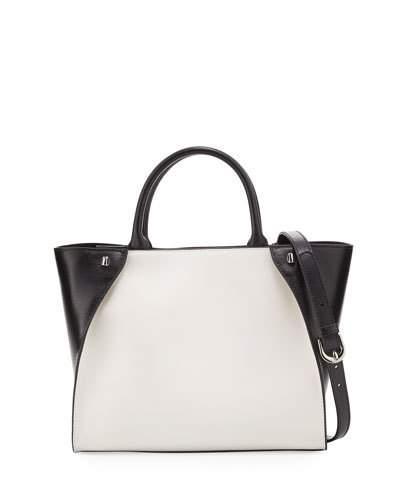 Orla Colorblock Leather Tote Bag, White/black