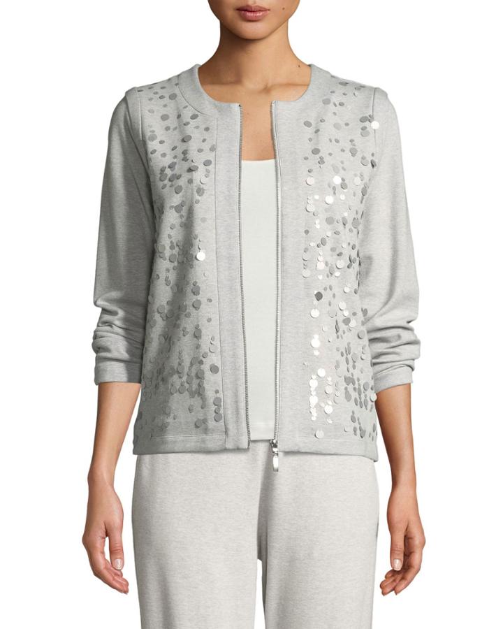 Sequined Zip-front Knit Jacket,