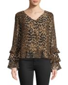 Effie Leopard-print Ruffle-sleeve Blouse