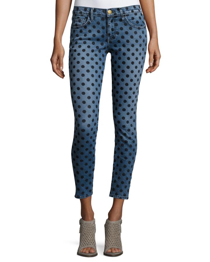 The Stiletto Skinny Jeans W/flocked Dots, Navy