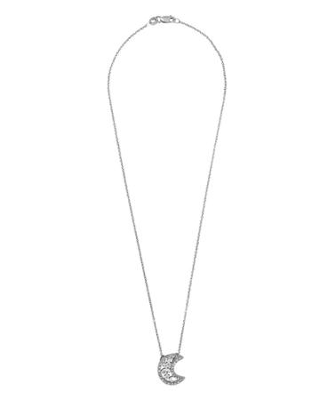 18k White Gold Diamond Crescent Pendant Necklace