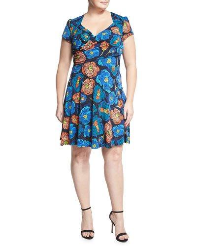 Sweetheart Floral-print Dress, Black,