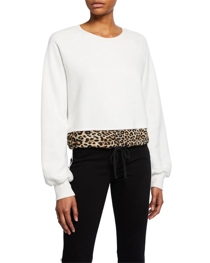 Crewneck Cotton Sweatshirt With Contrast Hem