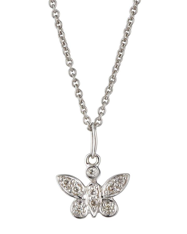 14k White Gold Diamond Pave Butterfly Pendant Necklace