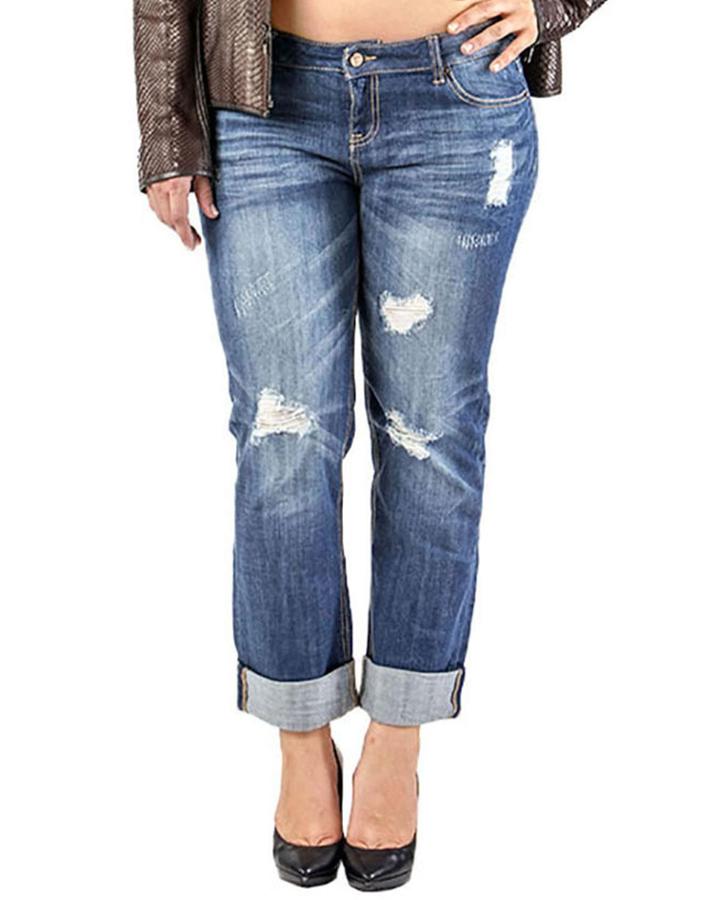 Plus Size X-boyfriend Destroyed Rolled Jeans