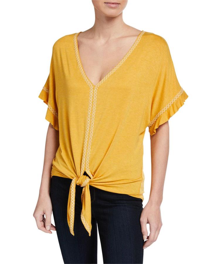 V-neck Short-sleeve Tie-front Top