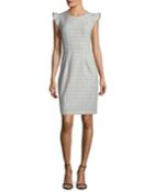 Stefana Micro-plaid Cap-sleeve Dress