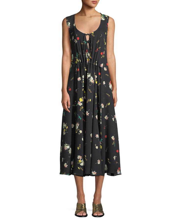 Sleeveless Scoop-neck Botanical Floral-print