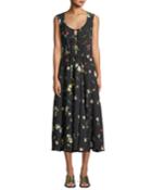 Sleeveless Scoop-neck Botanical Floral-print