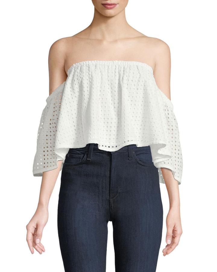 Off-the-shoulder Eyelet Lace Crop Blouse