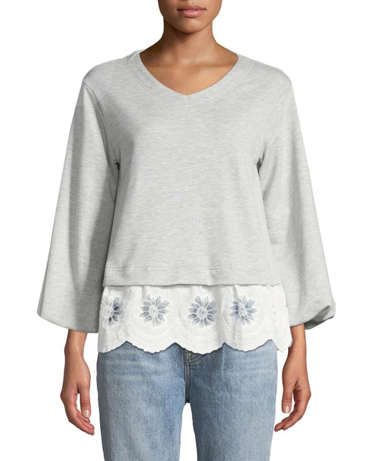 Lace-hem V-neck Twofer