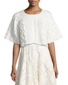 Cropped 1/2-sleeve Cable-knit Sweater With Pearl Details, Ivory