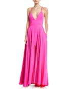Monroe Stretch-silk Strappy Gown With Pockets