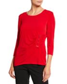 Ruched 3/4-sleeve Blouse W/