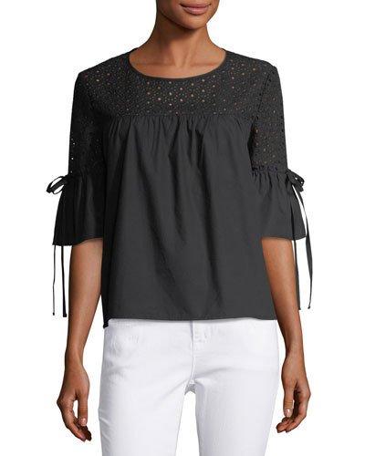 Lace-yoke Flounce-sleeve Top