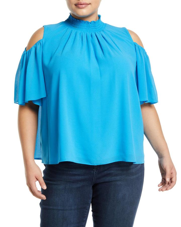 Mock-neck Cold-shoulder Blouse,
