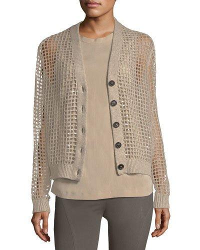 Cashmere Embroidered Grid Cardigan