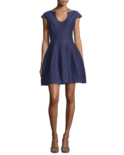 Cap-sleeve Structured Fit-&-flare Dress, Elderberry