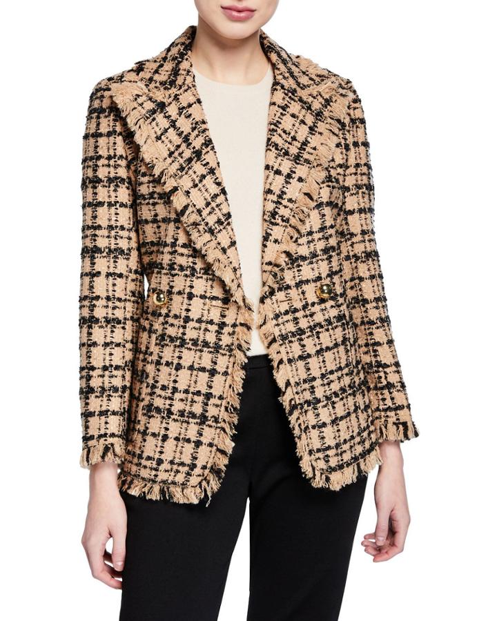 Bicolor Double-breasted Tweed Blazer