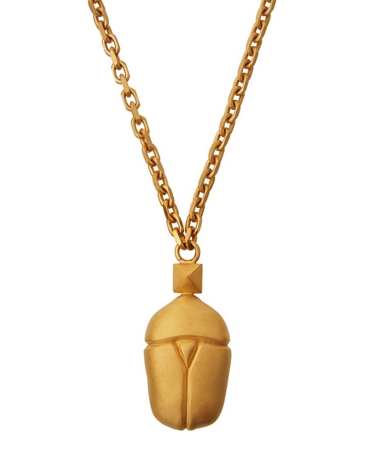 Long Scarab Beetle Pendant Necklace