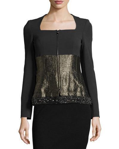 Long-sleeve Mixed-media Jacket, Black