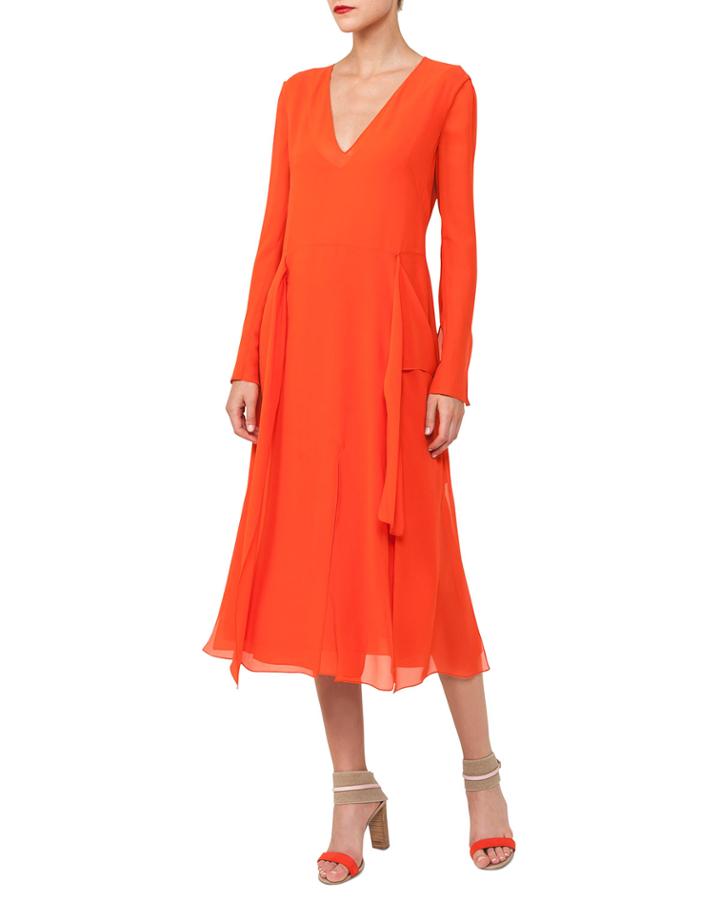 Long-sleeve V-neck Silk Carwash Dress